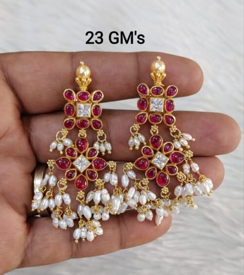 Floral Pattern Kundan Earrings