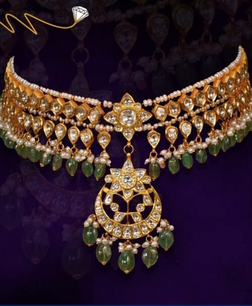 Green beaded haar set